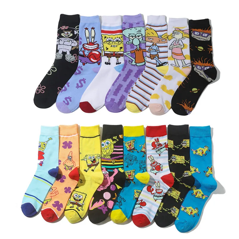 Anime Spongebob Socks Cartoon Knitted Cotton Socks Pure Cotton Adult socks Fashion Trend Tube Socks Direct Selling