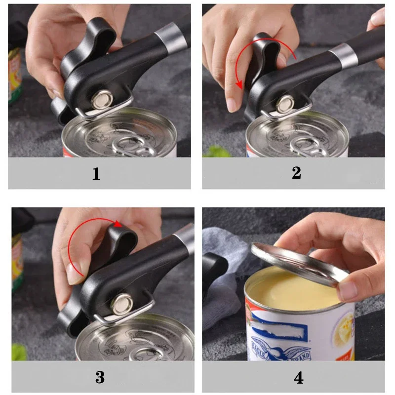 Stainless Steel Can Opener Professional Kitchen Tools Handheld Manual Can Opener Side Cut Jar Opener Kitchen Gadgets 2024 New