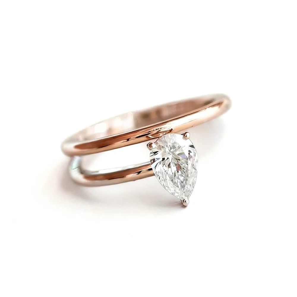 OEVAS 6x8 مللي متر قطرة الماء مويسانيتي خواتم الزفاف للنساء S925 الفضة مطلي 18K الذهب أنيقة الحد الأدنى حفلة غرامة مجوهرات