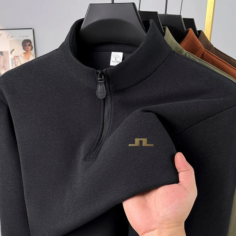 Men's Autumn Long Sleeved T-Shirt, German Velvet Zipper Printed Long Sleeved, High-Quality Casual and Fashionable Men's Clothing