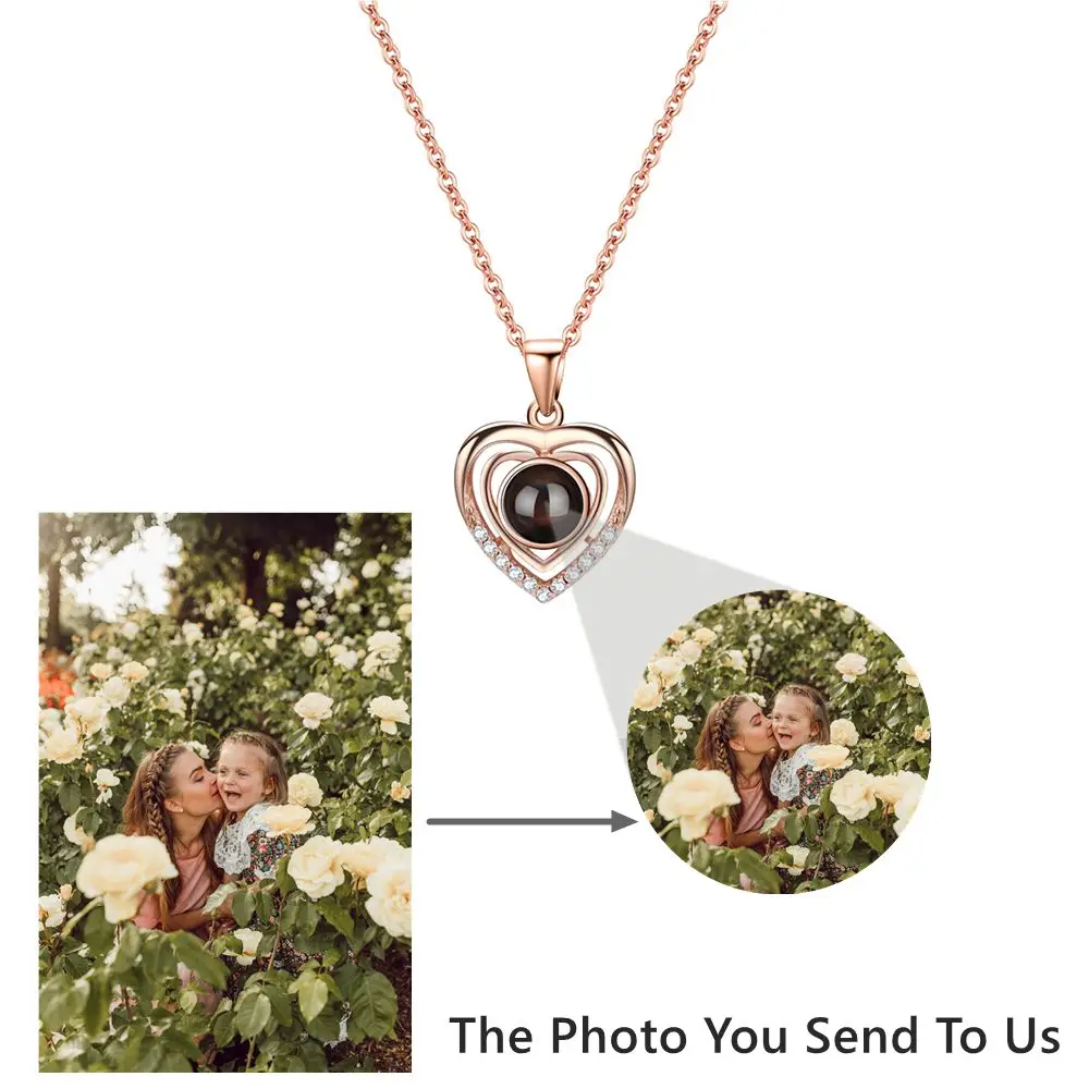 Collares de foto de proyección personalizados S925, collar de foto personalizado de plata para mujer, colgante de amor de esposa, joyería de cumpleaños de San Valentín