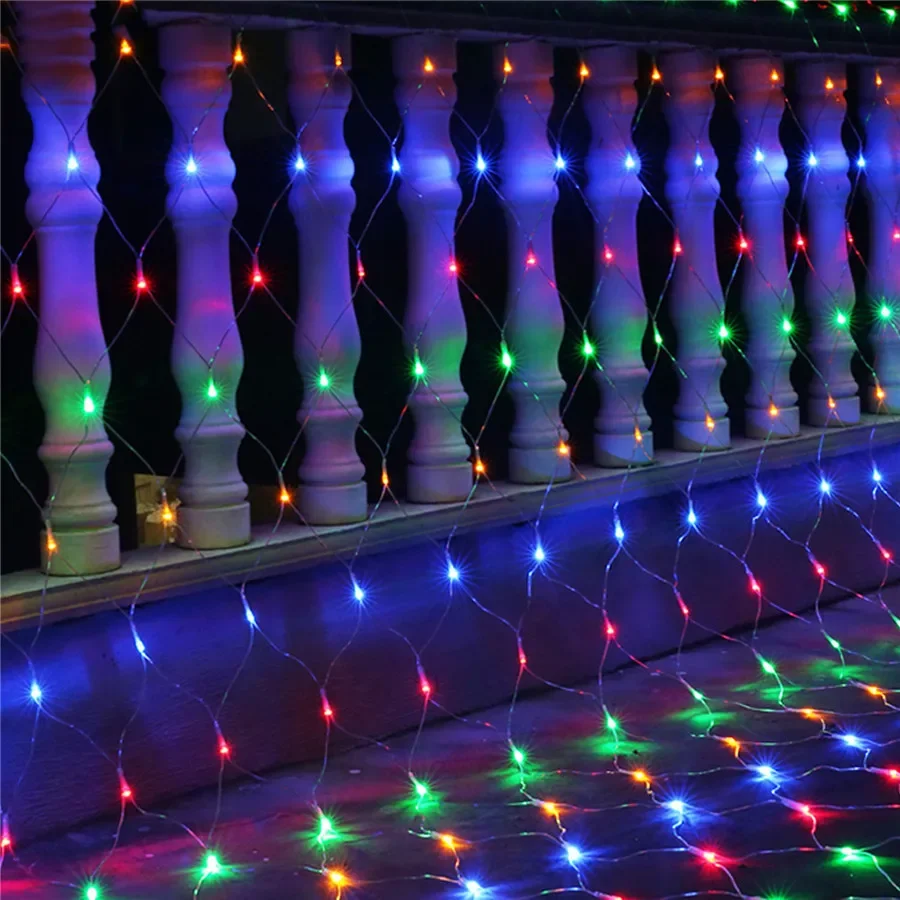 Solar or EU Plug Net Light Mesh Fairy Lights Waterproof Garland With 8 Modes Timer Christmas Decorations For Home 3M*2M Holiday