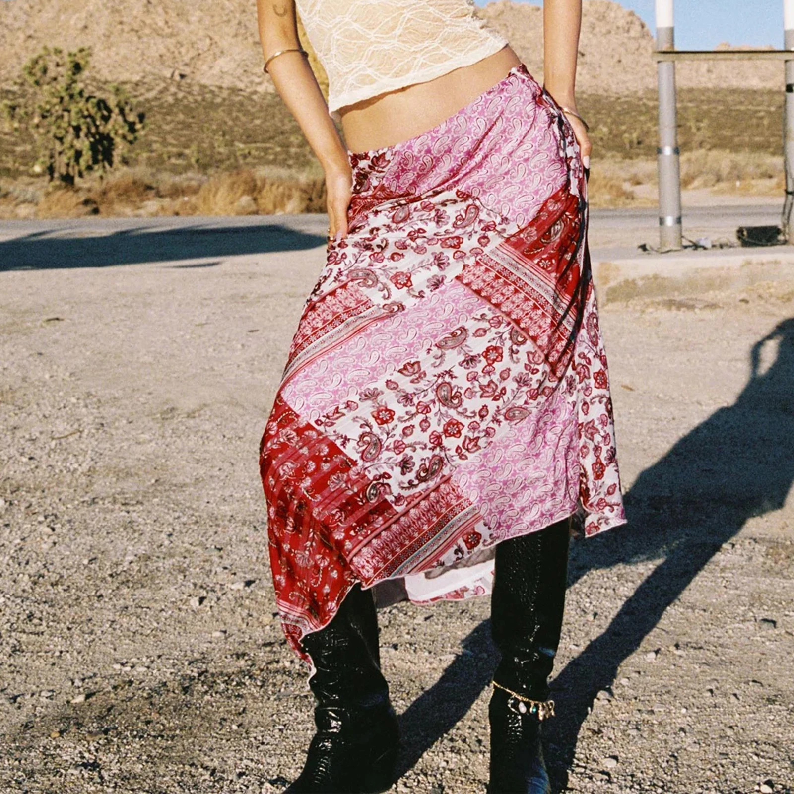 女性花非対称スカートカジュアルローライズミディボディコンスカートビーチ休暇夏のパーティー日常着ストリート