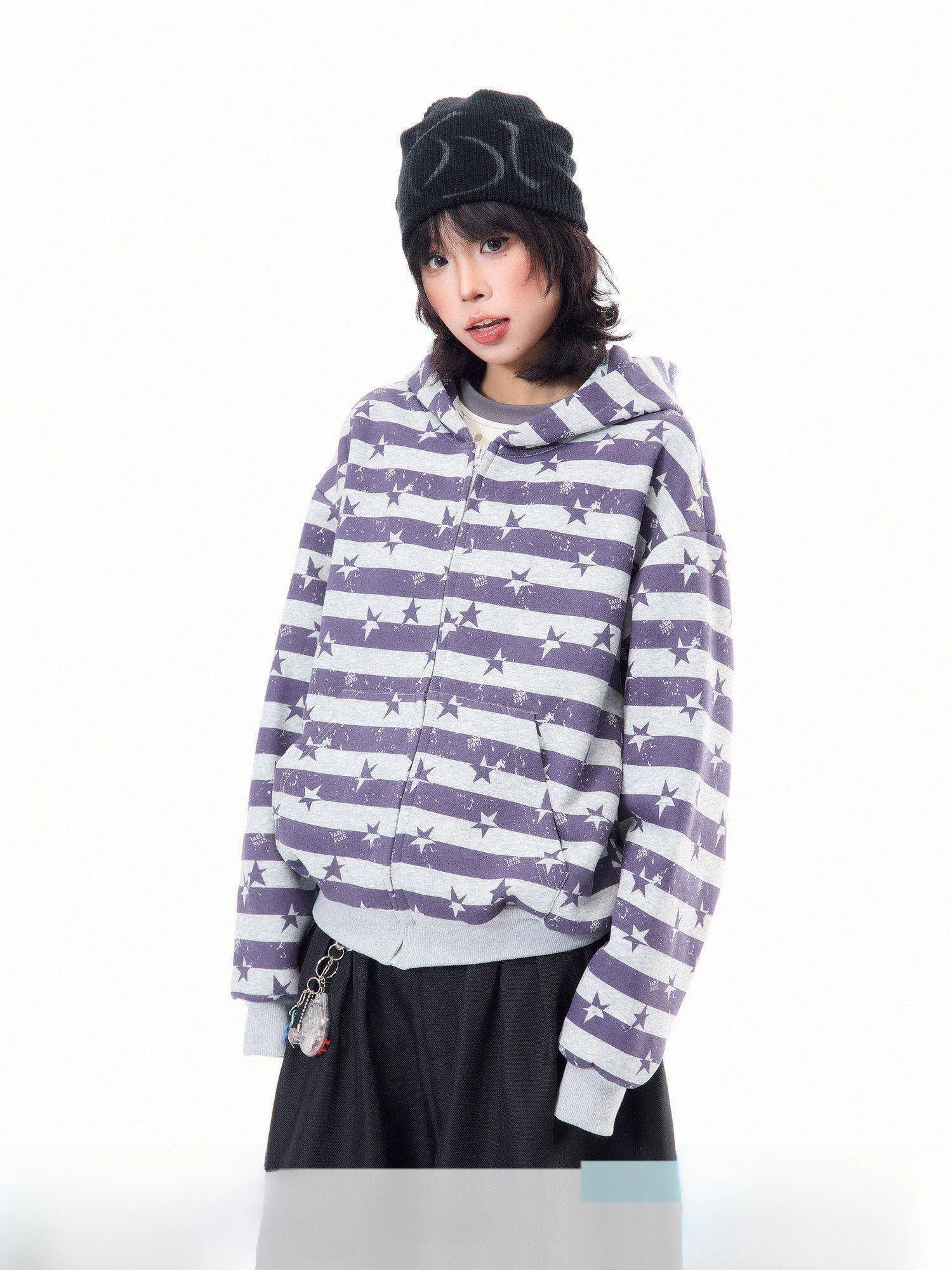 

Женская толстовка свободного кроя с принтом звезд и полосками MKGO, весенняя уличная одежда, повседневная верхняя одежда для пар, с длинными рукавами, на молнии