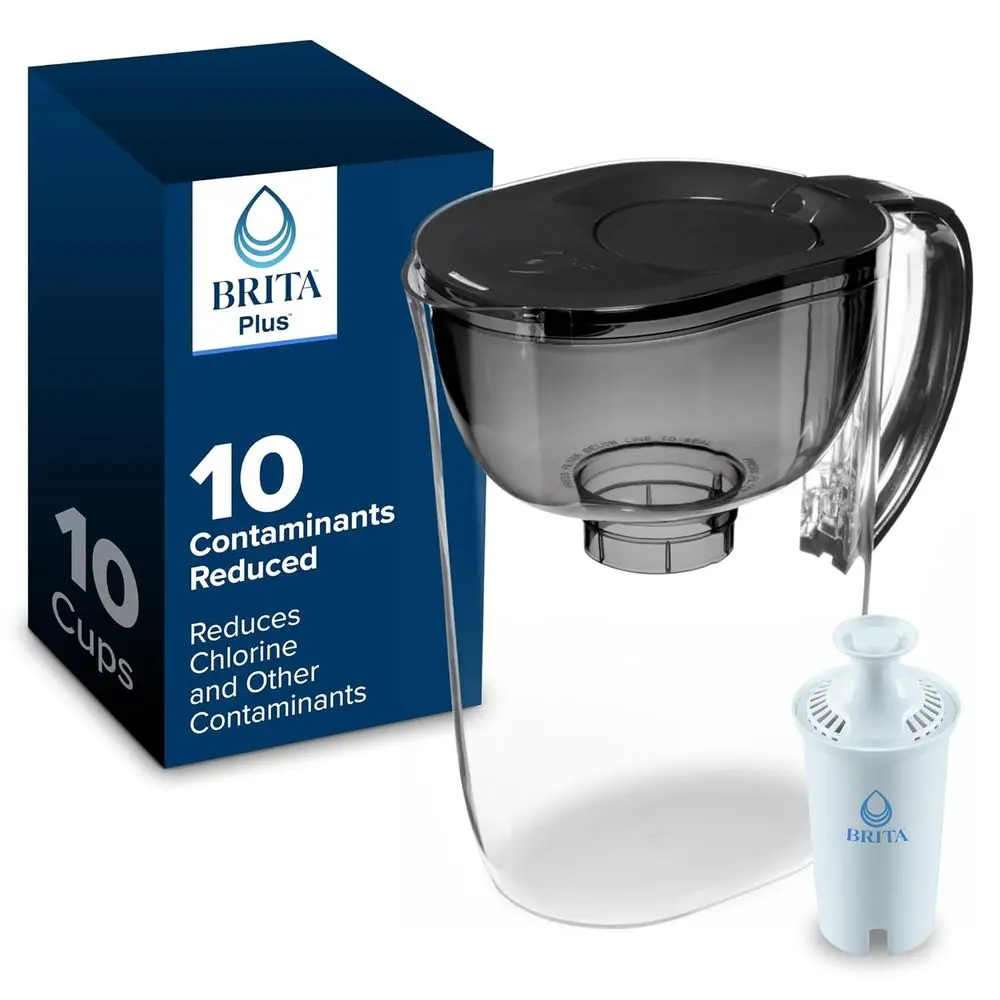 

10 Cup Water Filter Pitcher, 1 Plus Filter, Everyday, Black