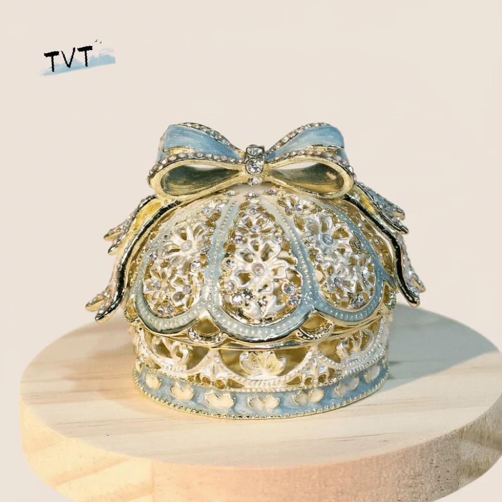 Light Luxury Crown Jewelry Box Desktop Design Mini Size Enamel Color Crown Enamel Finish European Style Ring Holder