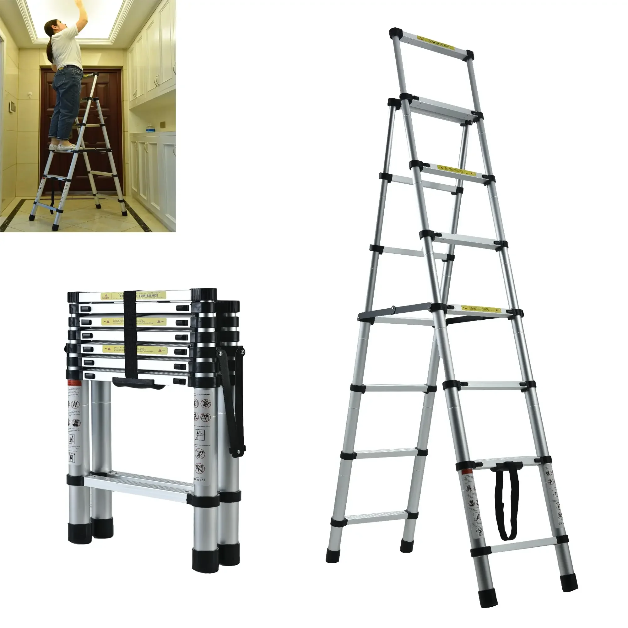Portable Aluminum Folding Step Ladder Compact Multi Use Climbing Ladder with Secure Locking System Home Garage Office JJ16