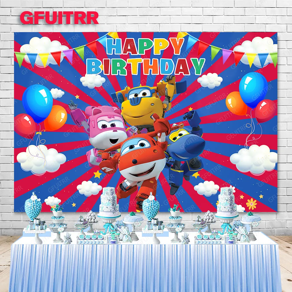 GFUITRR-Super Asas Fotografia Contexto, Decoração De Festa De Aniversário, Balão De Avião, Fundo Dos Desenhos Animados, Céu Azul, Foto Props for Kids