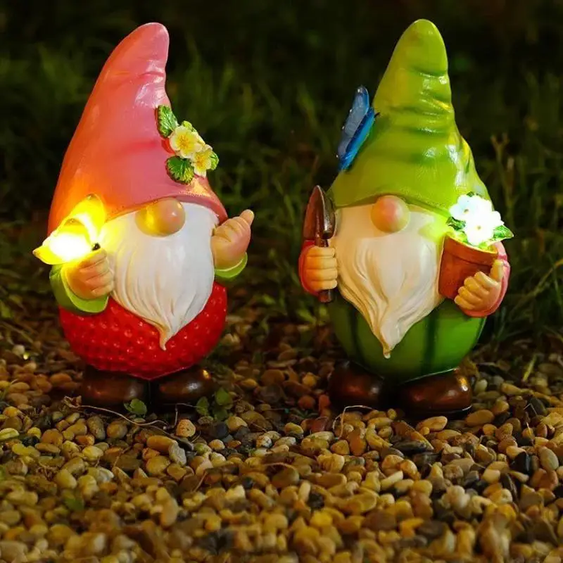 2026 Watermelon Faceless Dwarf Sculpture Resin Solar Lamp Ornaments Outdoor Cute Fruit Spirit Statue Flower Garden Crafts
