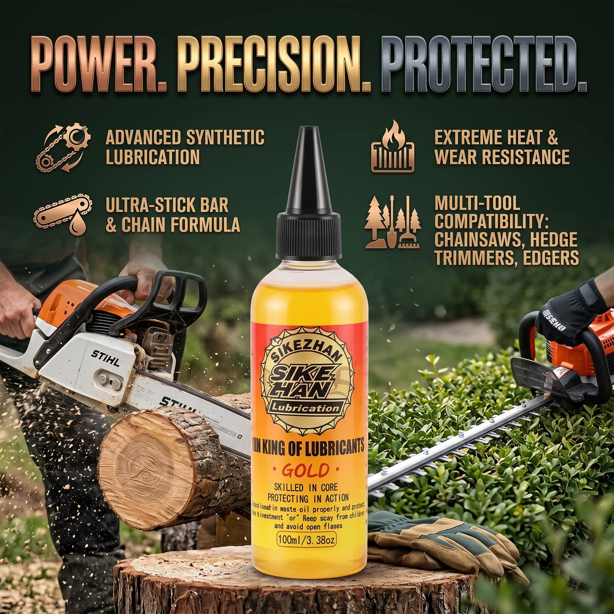 SIKEZHAN 100ml Synthetic Chainsaw Bar and Chain Oil High Performance Lubricant for Hedge Trimmer Lawn Mower Garden Power Tools