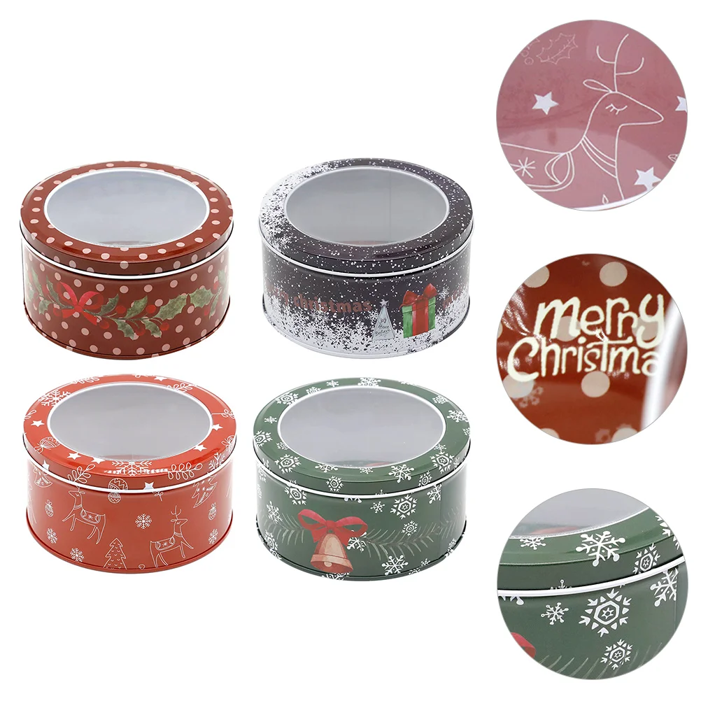 

4 Pcs Christmas Tin Box Storage Boxes Cookie Tinplate Jars Candy Film Biscuit Cans