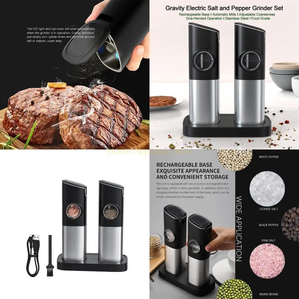 

D0AB GRAITITY ELECTRIC Electric Salt и Pepper Grinder Set с базовым перезаряжаемым, светодиодным светом, автоматической работой,