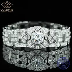 WUIHA Vintage 925 Sterling Silver Lab Sapphire High Carbon Diamonds Gemstones Bracelet Bangle Cocktail Fine Jewelry Wholesale