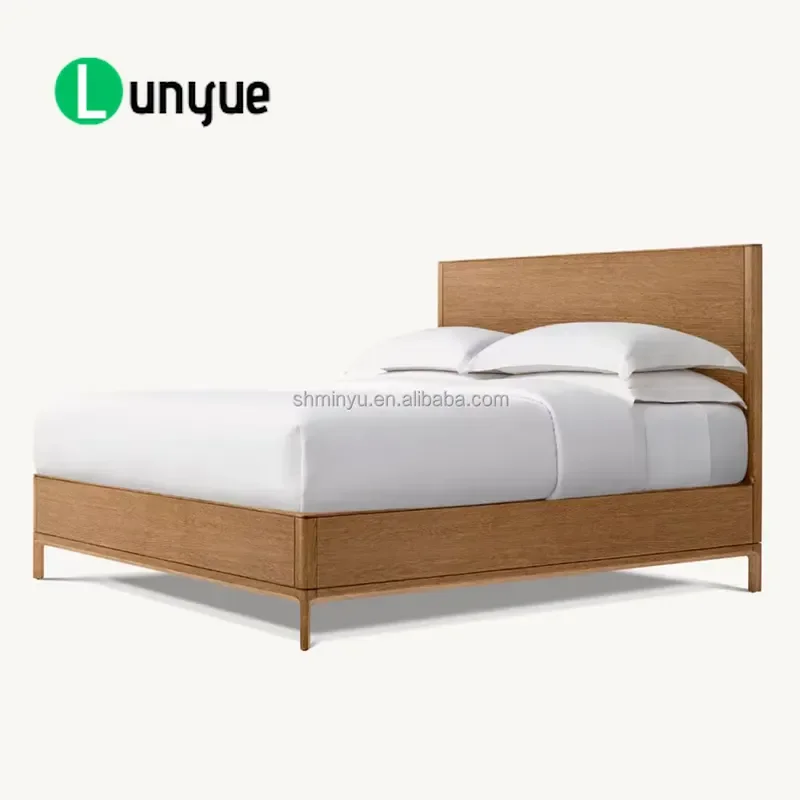 Contemporary Queen Bed High Quality Solid Wood Panel Simple French Design Suitable for Family Bedroom Furniture