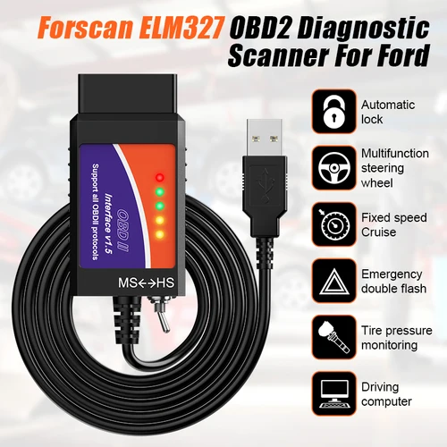 Escáner de diagnóstico ELM327 OBD2 V1.5 interruptor USB PIC18F25K80 Chip HS/MS puede para lector de código Ford FORscan