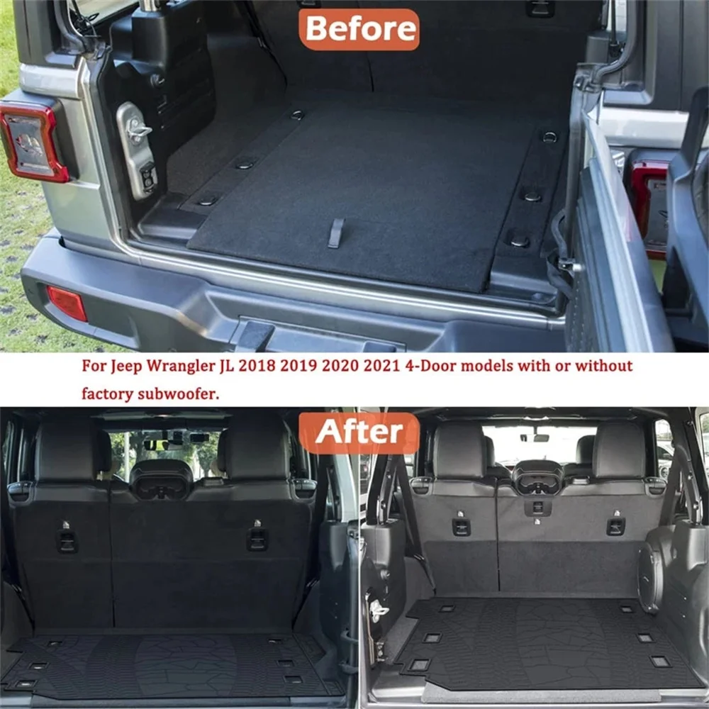 Cargo Mats Odorless Rubber Custom for 2018-2022 Jeep Wrangler JL Unlimited Sport Sahara Freedom Rubicon 4 Doors Trunk Mats