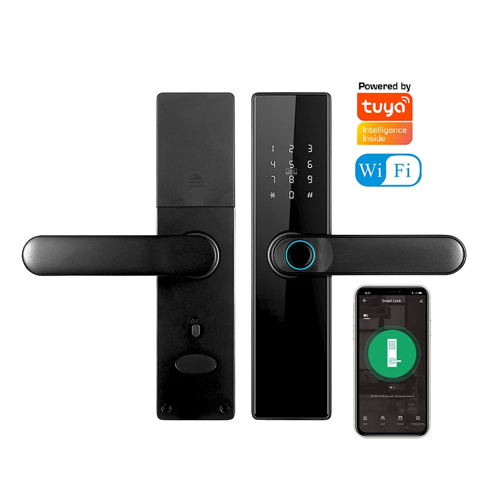 

Cerradura Inteligente WIFI Tuya APP Wholesale Price Smart Locks Fingerprint Password Card for Keyless Entry Wood Aluminum