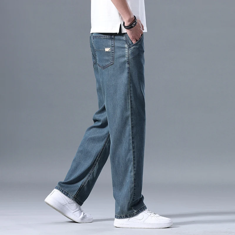 Summer New Men's Lyocell Denim Casual Trousers Loose Breathable Thin Fashionable And Drapey Wide-leg Male Trousers