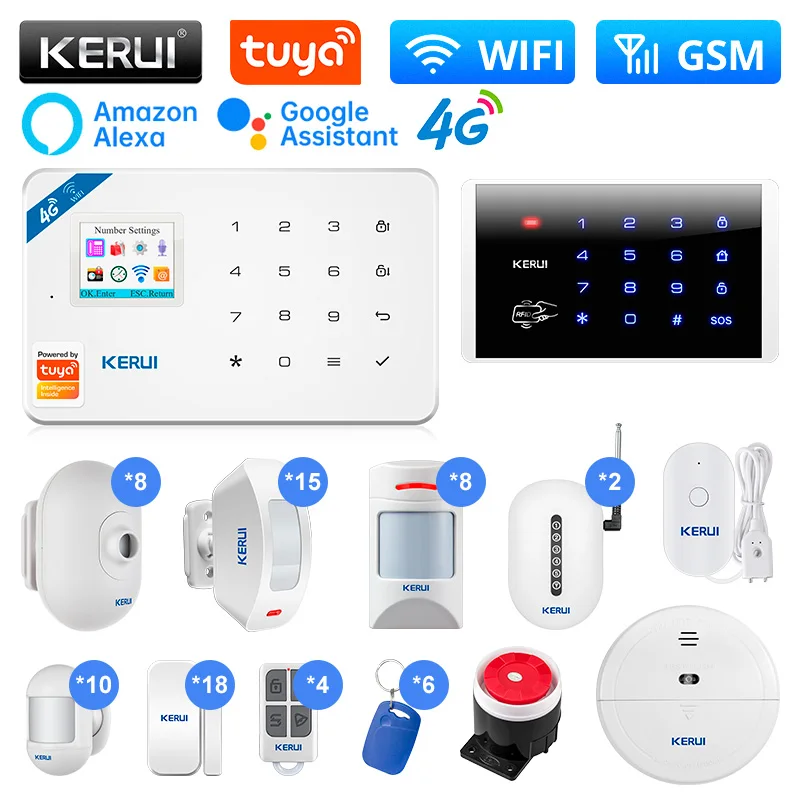 

KERUI W184 Home Smart Security Alarm System WiFi 4G GSM Wireless Tuya Control App 1.7 Inch Color Screen Voice Prompt Host