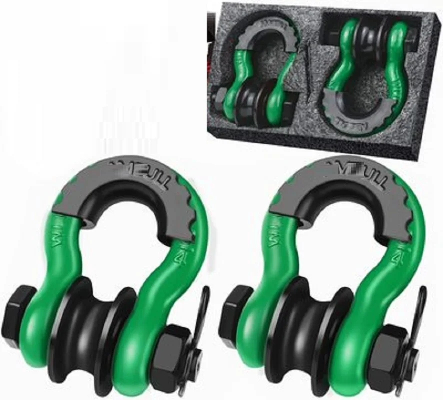 3/4” 2pcs 19Ton 42000lbs U type heavy duty drop forged D-ring shackle with pulley block u-hook loop hook trailer rope automobile