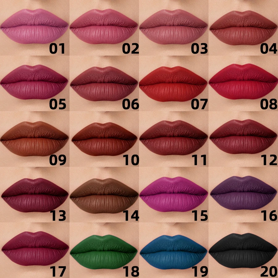 20 cores sexy de longa duração veludo fosco brilho labial batom líquido maquiagem labial vermelho rosa marrom copo antiaderente à prova dwaterproof água esmalte labial
