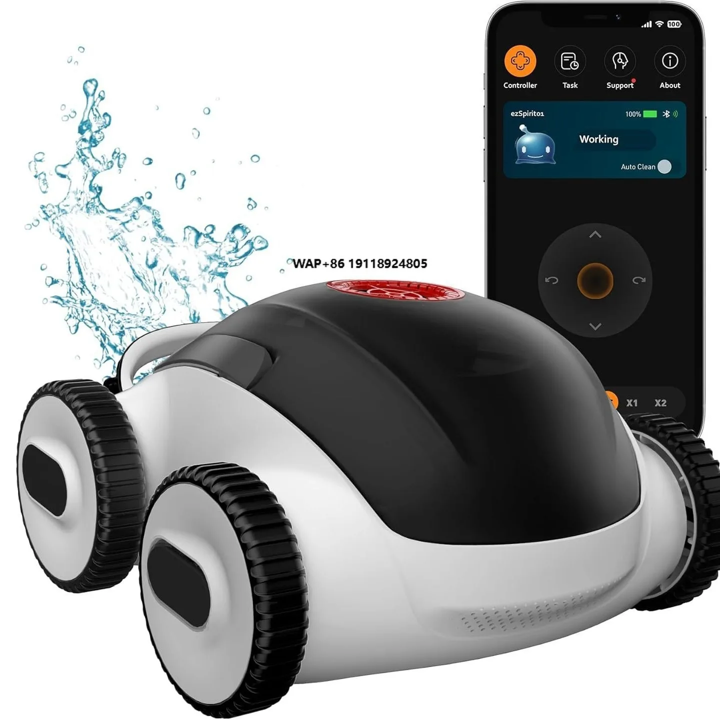 Long Endurance Black White Fully Automatic Intelligent Battery-Powered Cordless Pool Cleaning Robot