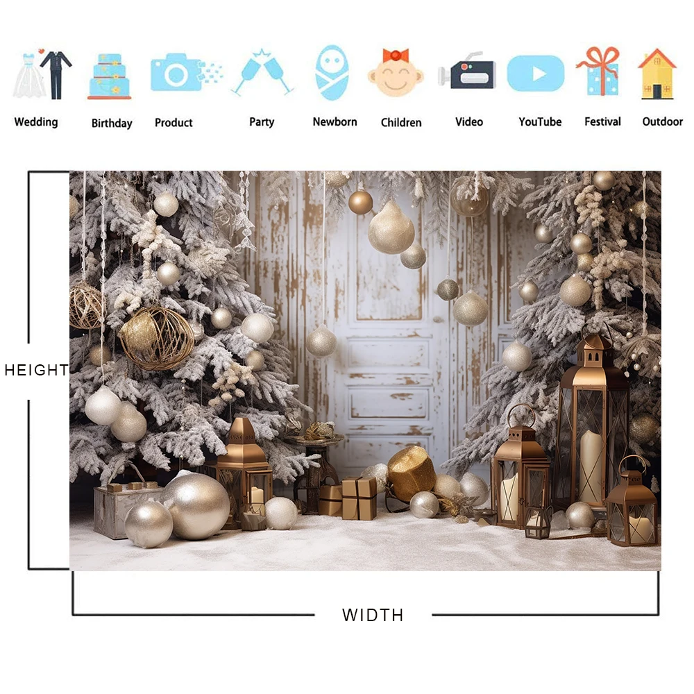 Bonvvie Christmas Photography Backdrop Interior Vintage Door Gift Xmas Tree Family Party Children Portrait Background Photocall