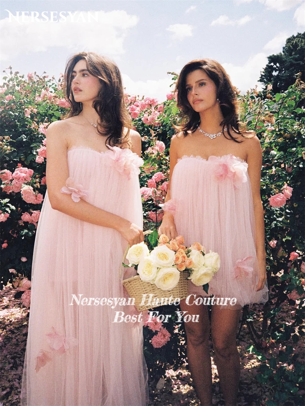 Eleganckie, różowe sukienki na studniówkę Nersesyan, z odkrytymi ramionami, bez pleców, sukienki na powrót do domu, bez rękawów, suknie na studniówkę, szyte na miarę.
