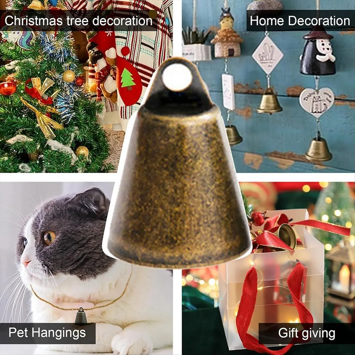 New arrival  Vintage Bronze Jingle Bells 9Pcs Set with Jute Rope Ideal for Crafts Christmas Decor