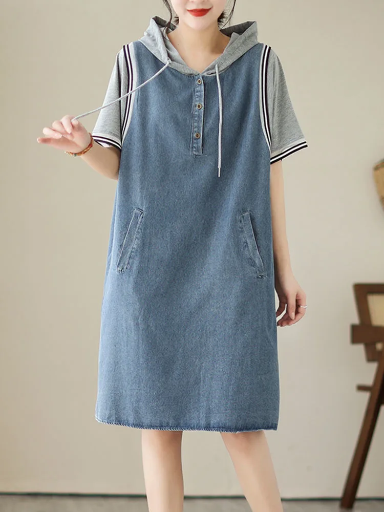 Amax luluE 2025 letnie długie ubrania moda damska luźna elegancka Denim Mini sukienki damskie luksusowe Vintage Casual Classic Vestidos — zdjęcie 5