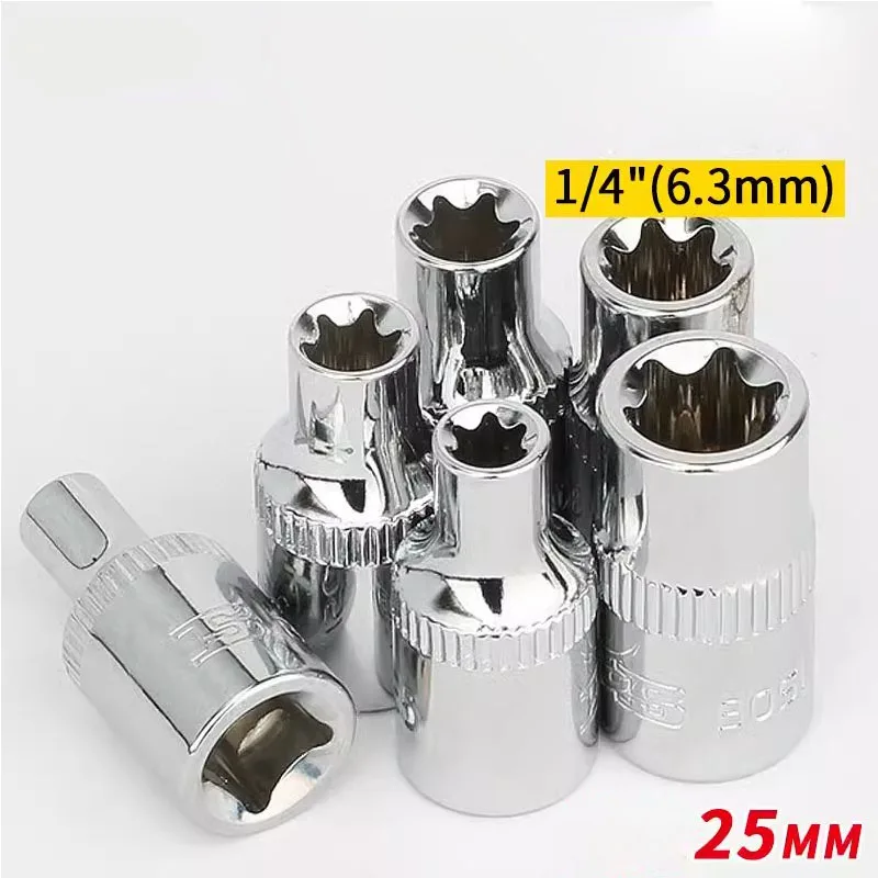 1/4 "Drive Tipo E Testa a bussola Cr-v Lega Tipo a stella Prese Chiave a cricchetto Testa E4 E5 E6 E7 E8 E10 Riparazione automatica Utensili manuali