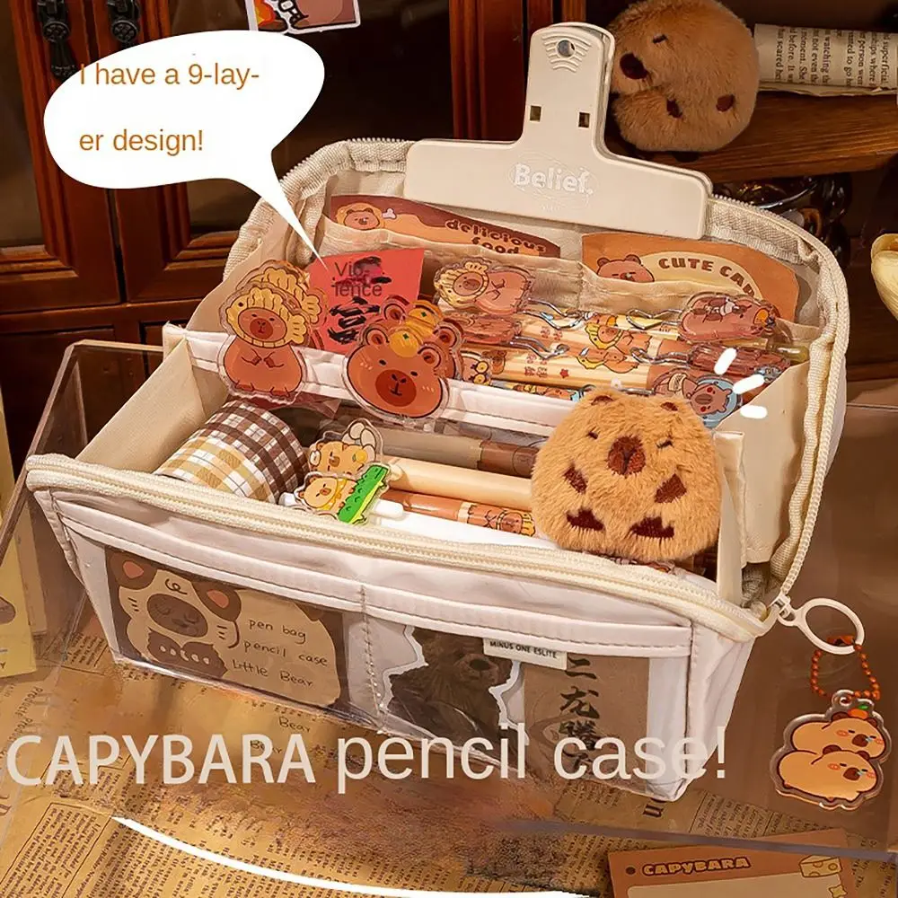 

Capybara Print Pencil Case Cute Multi-functional Large Capacity Stationery Storage Pouch 9 Layers Pen Bag Student Gift