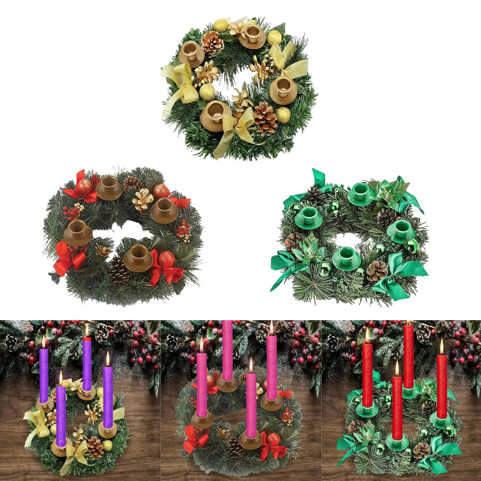 12inch Christmas Advent Wreath Candlestick Centerpiece Decorative with 4 Candle Cups Candles Holder for Home Dining Table Door