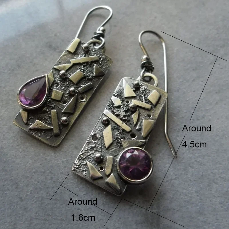 Vintage Purple Stone Dangle Earrings For Women Sliver Fashion Irregular Jewelry Water Drop Earring Accessories Custom Jewelry