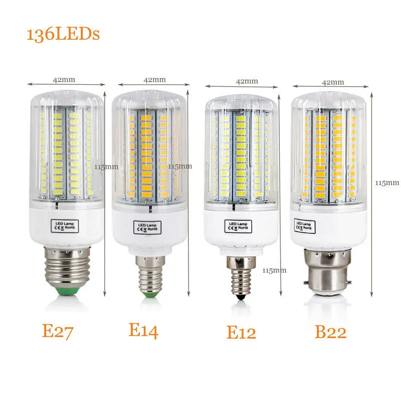 E27 E14 B22 LED Corn Light Bulbs Screw Bayonet Cap SES 7W 12W 30W 45W Ultra Bright 165LEDs Replace 150W Halogen Lamps, image 6