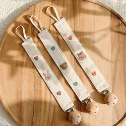 ins baby pacifier wooden anti-lost chain clip baby cartoon embroidery lanyard teether molar stick anti-lost chain