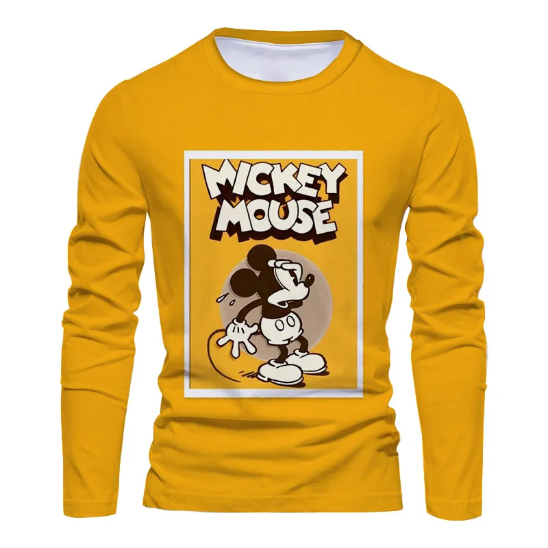

Spring and Autumn New Disney Brand Stitch and Mickey Anime 2024 Street Casual Trend Men's Round Neck Long Sleeve T-Shirt Y2K