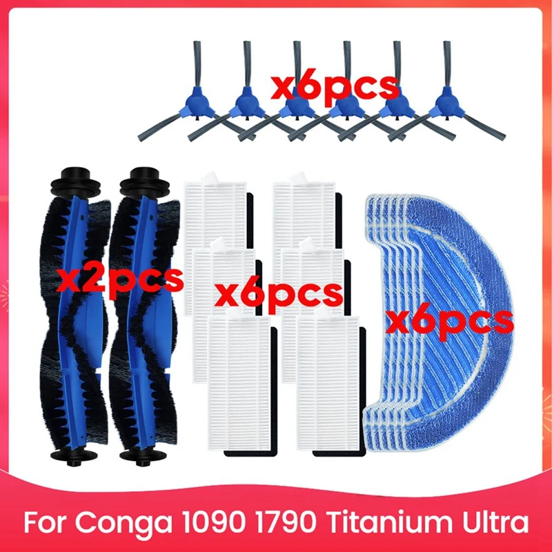 AS94-For Conga 1090 1790 Titanium Ultra Vacuum Cleaner Main Side Brush Filter Mop Pads Brush Cover Parts Accessory Kit