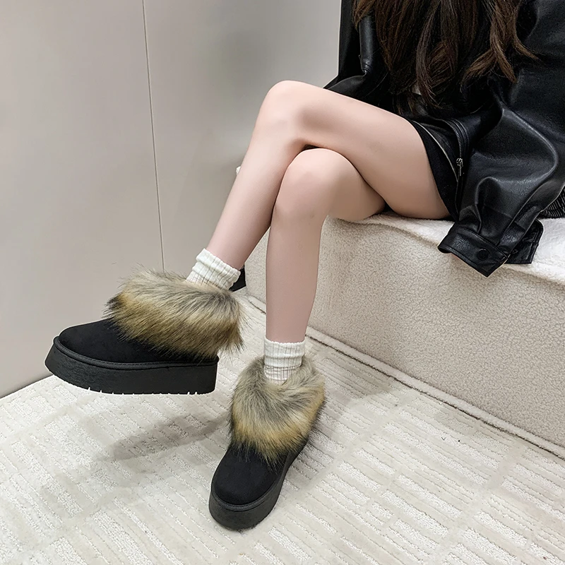 المرأة بسيطة بلون سميكة عدم الانزلاق الثلوج الأحذية الكلاسيكية عادية مهرج سميكة سوليد أحذية بوت قصيرة حجم كبير في الخريف والشتاء #6