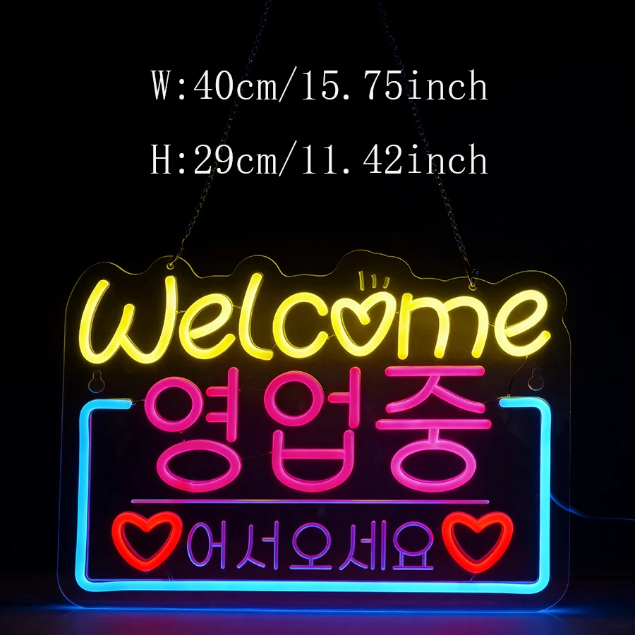 Korean Welcome on Sale Neon Sign, LED Neon Light for Restaurant Store Salon Shop Cafe Bar Market Party Decor USB Powered