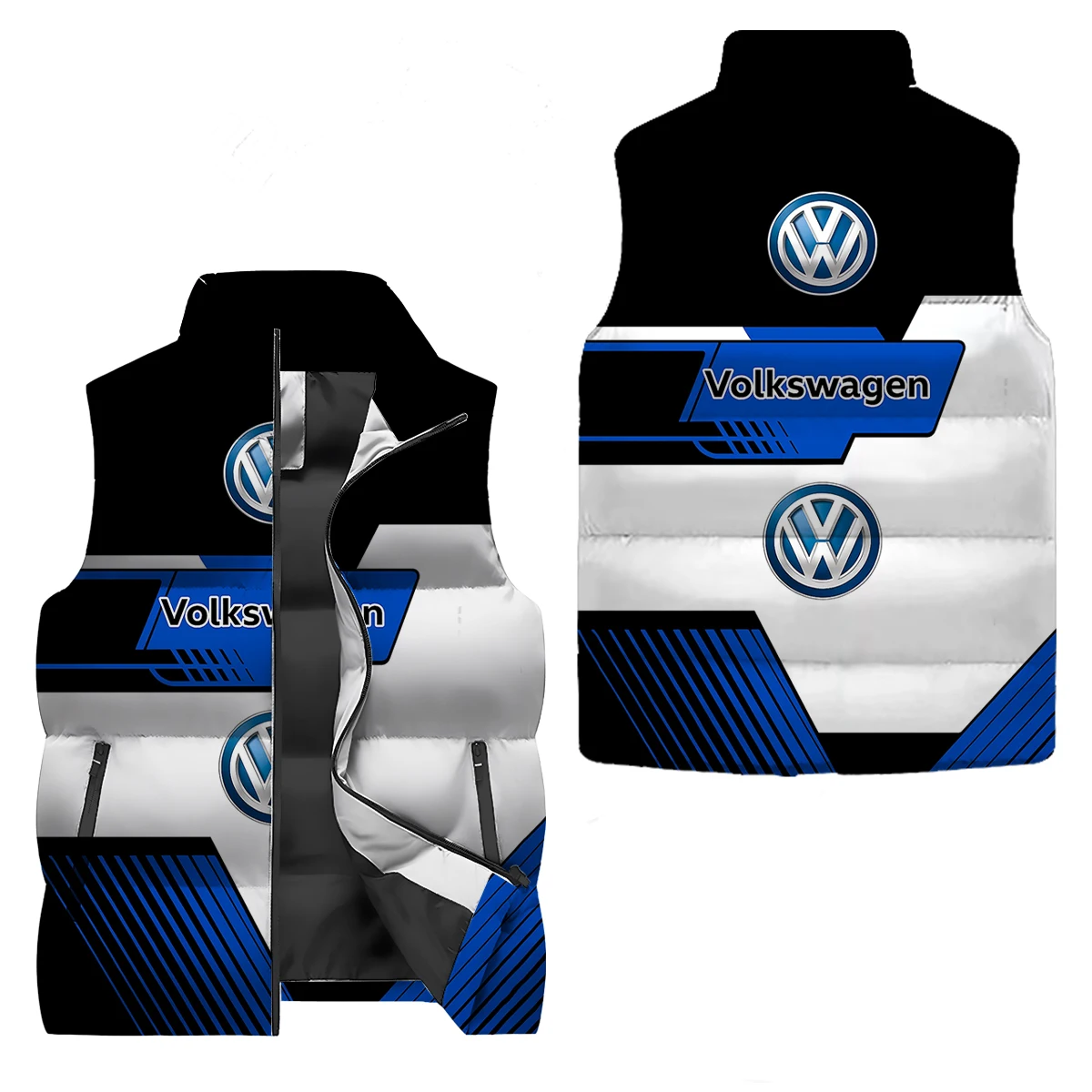 flannel men's warm vest, 2026 spring and autumn 3D Volkswagen printed stand up collar zipper jacket, fashionable retro vest