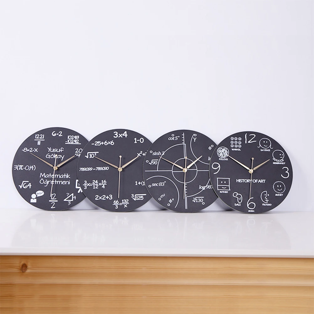 

1pc Wooden Wall Clock Decorative Modern Office Children Room Classroom Premium White Letters Numbers Math Problem Timepiece