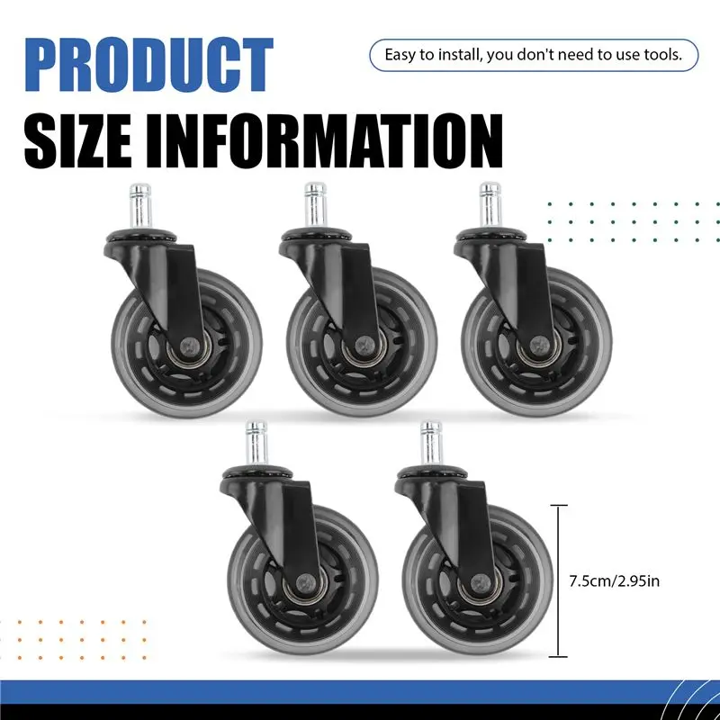 مجموعة عجلات كرسي المكتب A23E مكونة من 5 عجلات لكراسي المكتب، قلم 11 مم × 22 مم، عجلات كراسي مكتب متينة عالمية #6