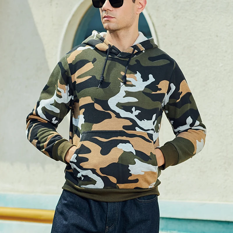 

Spring Autumn Vintage Camouflage Printing Loose Casual Hoodies Male Fashion All-match Pullover Top Men Hooded Sweatshirt Outwear