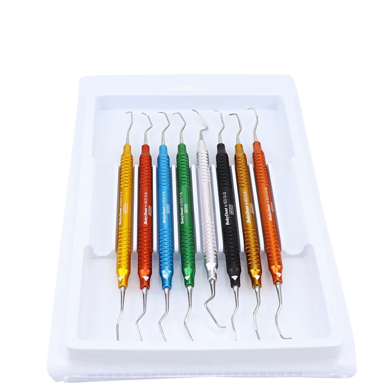 8Pcs/Set Dentals Curettes Kit Professionals Periodontals Graceys Curettes  8 Color Codeds Curettes/Periodontals Instruments