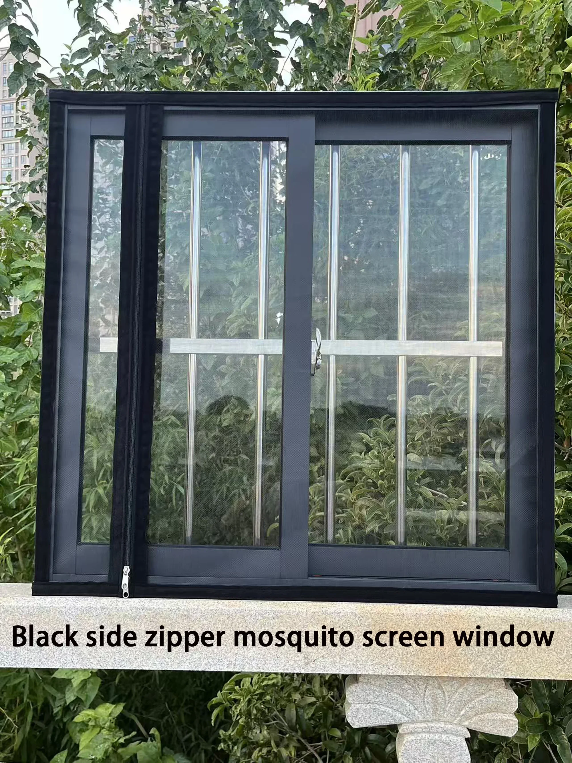 

Black custom size zipper screen window self-adhesive window screen mosquito net invisible thin gauze mosquito screen window