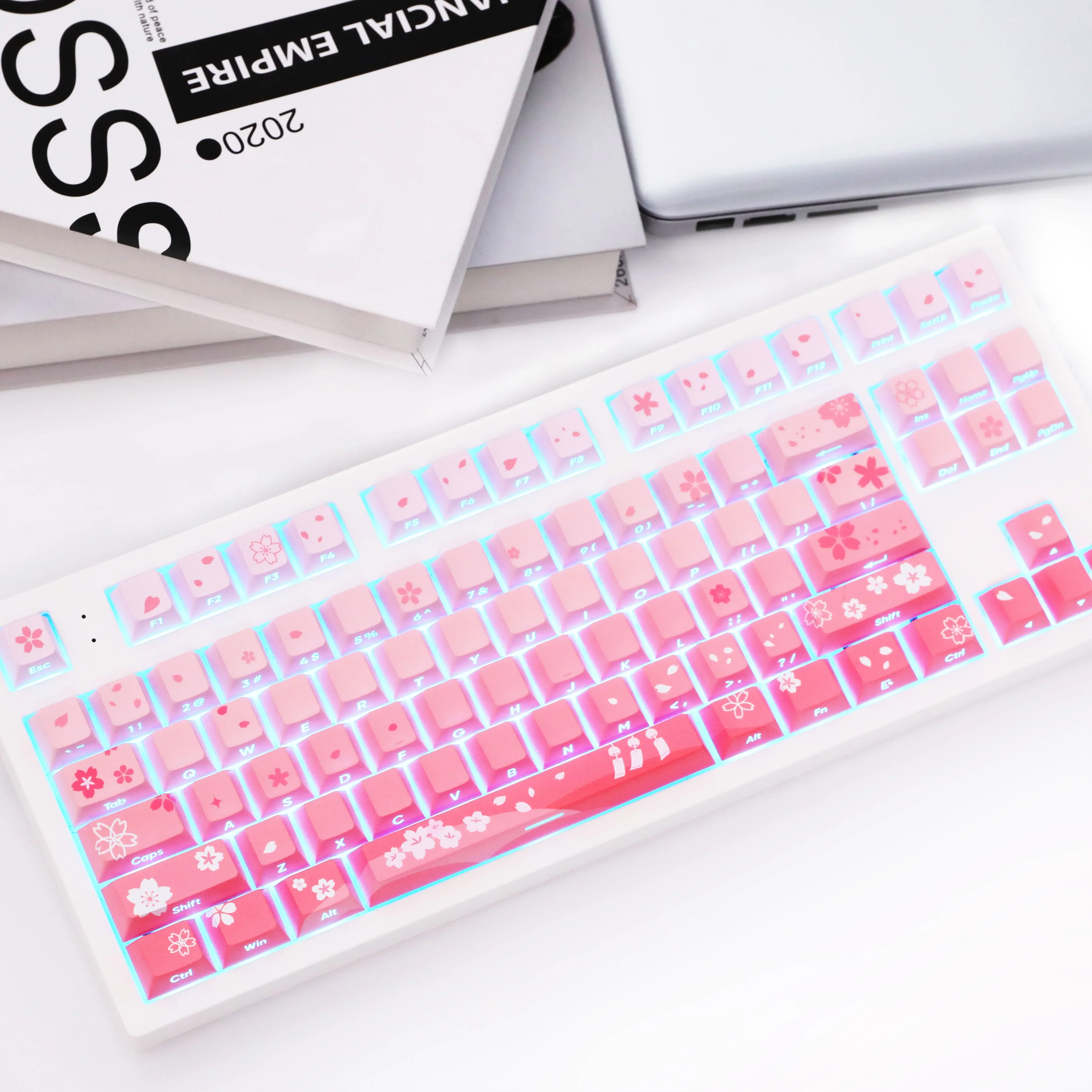 Sakura colorful, pink side engraved light, original highly cute, customized keycaps for mechanical keyboards