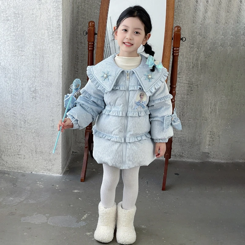 

2025 Girl's Sweet Elsa Princess Down Jacket, Toddler Thick Mid-Length Winter Coat