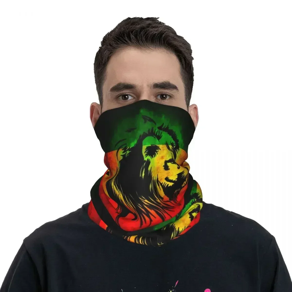 Rasta Lion Stripe Bandana Neck Cover Printed Jamaican Jamaica Mask Scarf Multi-use FaceMask Riding Unisex Adult Washable