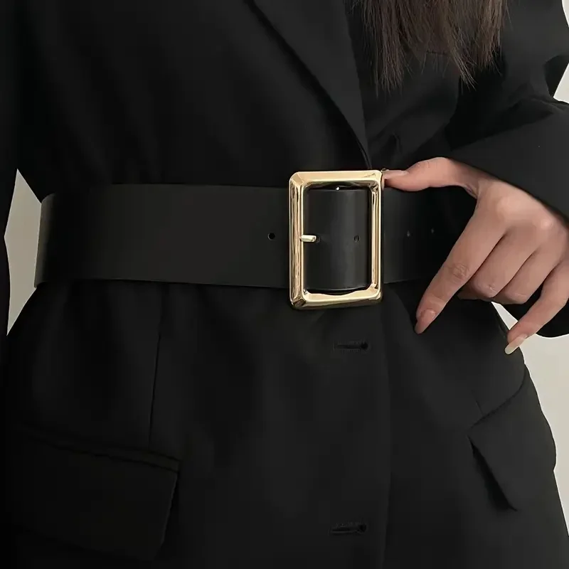 1pc New Vintage Large Buckle Fashionable Women's Wide Belt Dress Decorative PU Women's Belt